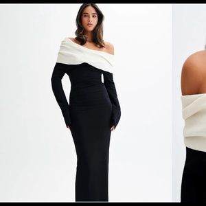 MESHKI Contrast Knit Maxi Dress - Black/White